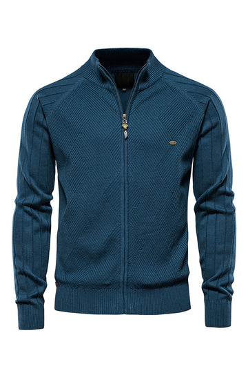 Men's Black Zip Up Stand Collar Cardigan Sweater